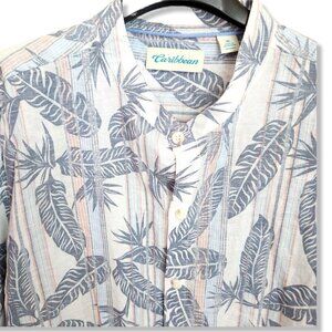 Caribbean Roundtree & Yorke Men's‎ XL Hawaiian Shirt Linen Mandarin Collar